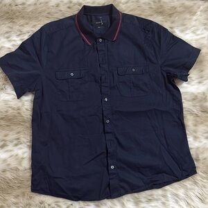 Gucci Striped Collar Shirt in Navy Blue Cotton